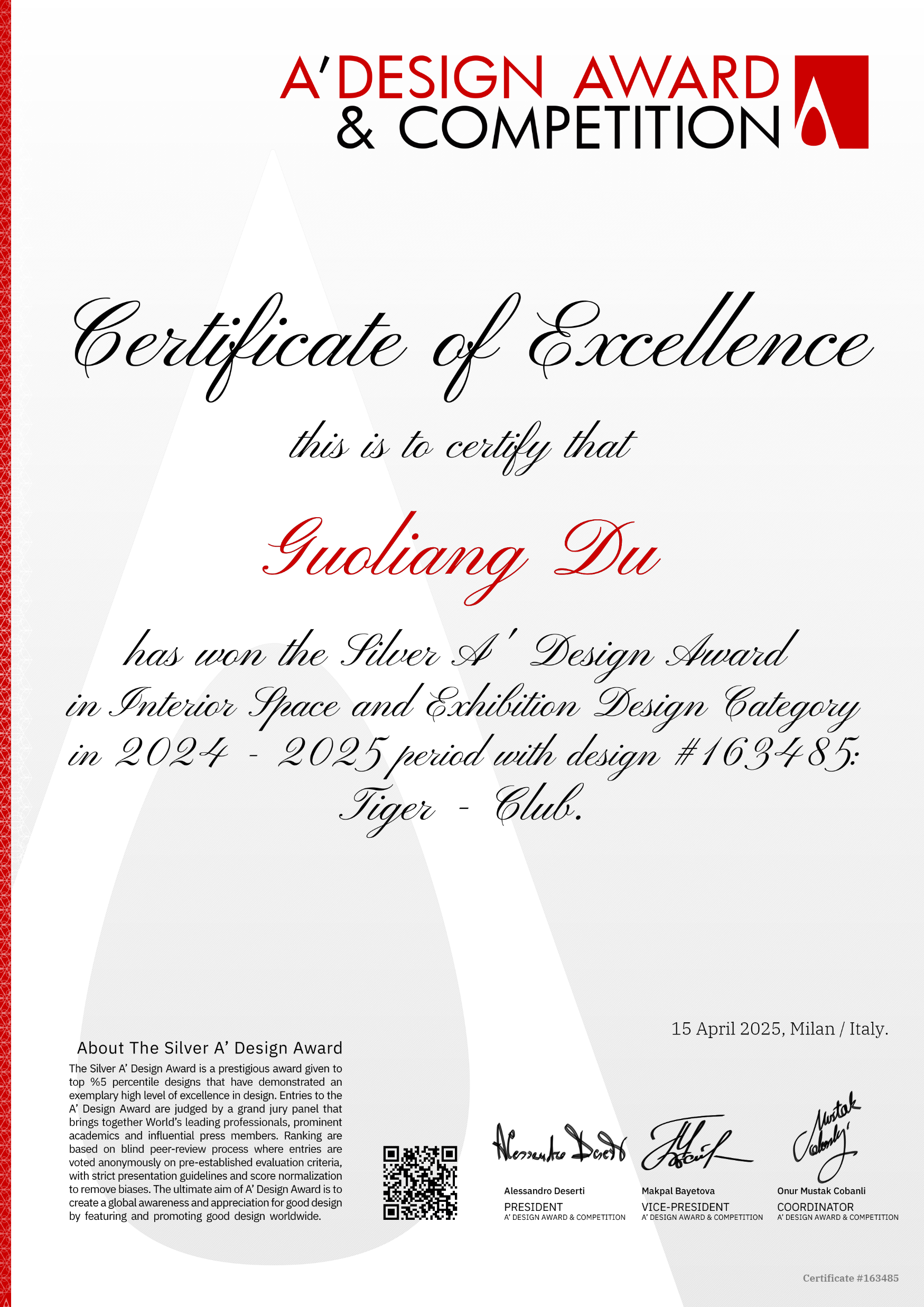 DTD Decent Design award certificate 7